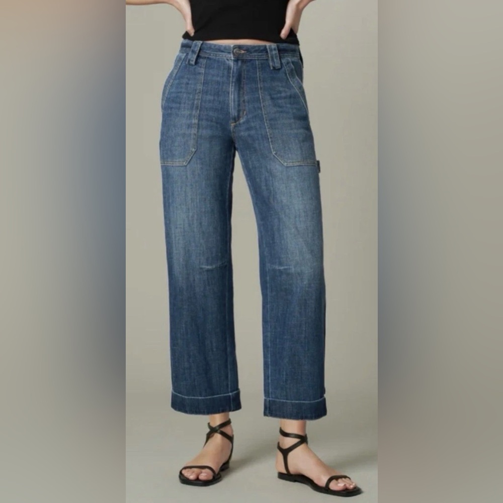 Joe's Jeans Cropped Wide-Leg Medium Blue Denim with Patch Pockets